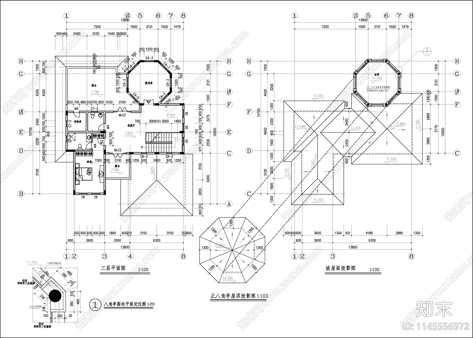 私人欧式别墅建筑cad施工图下载【ID:1145556972】