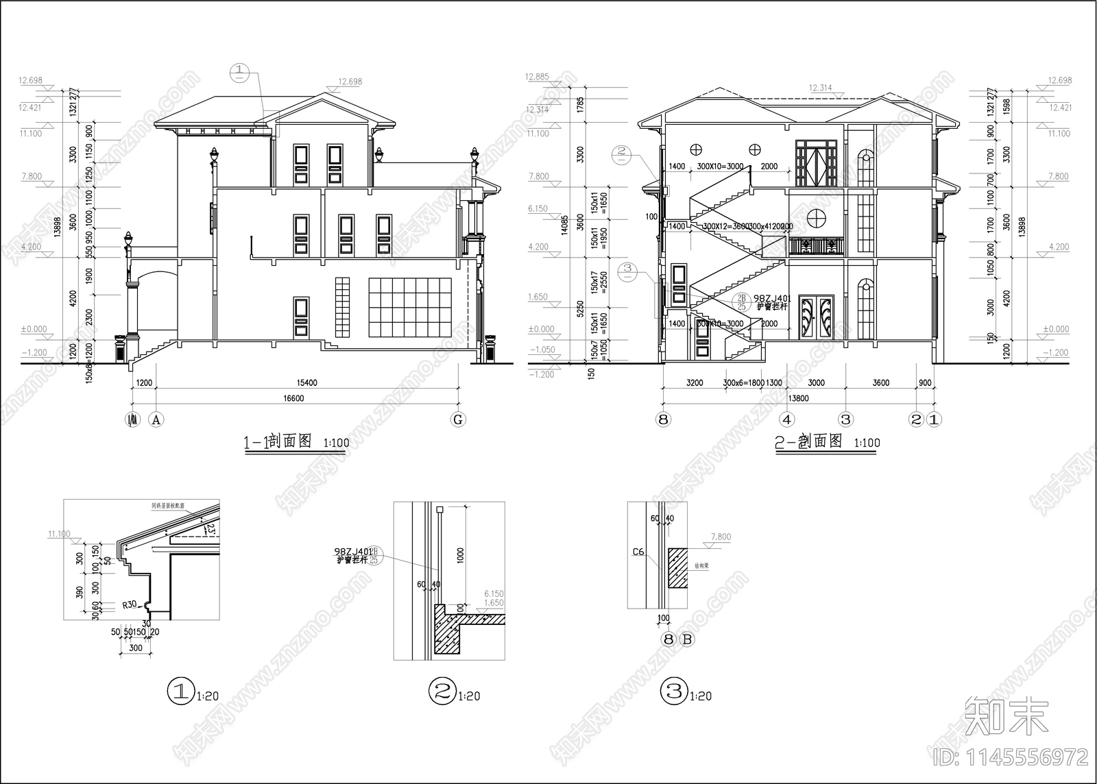 私人欧式别墅建筑cad施工图下载【ID:1145556972】