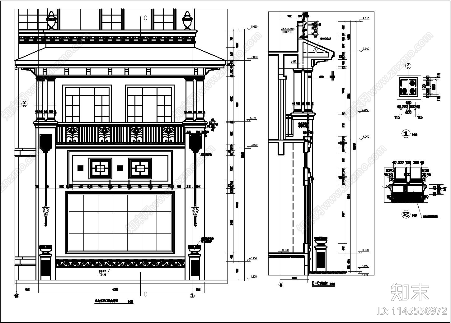 私人欧式别墅建筑cad施工图下载【ID:1145556972】