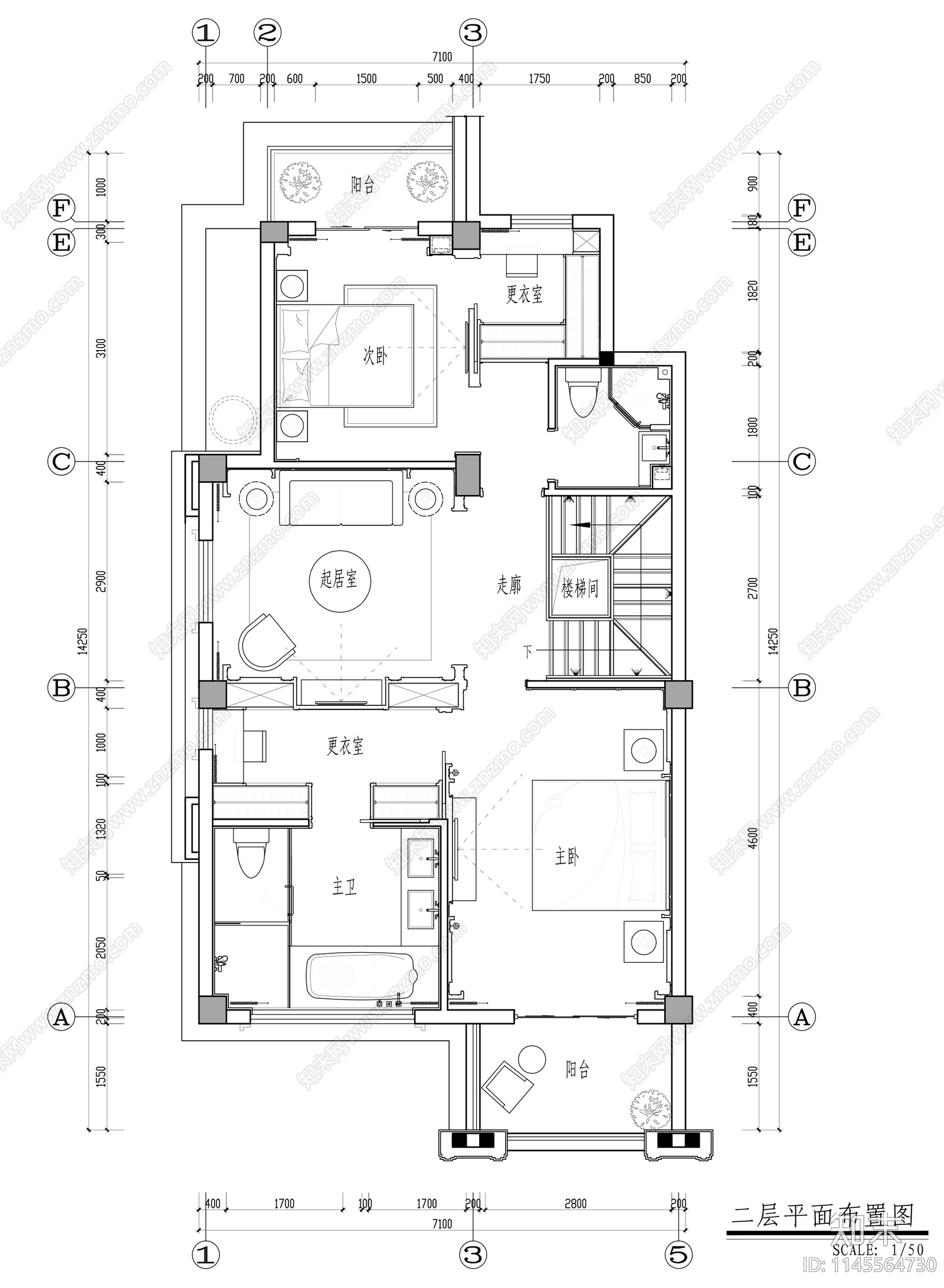 现代别墅空间室内cad施工图下载【ID:1145564730】