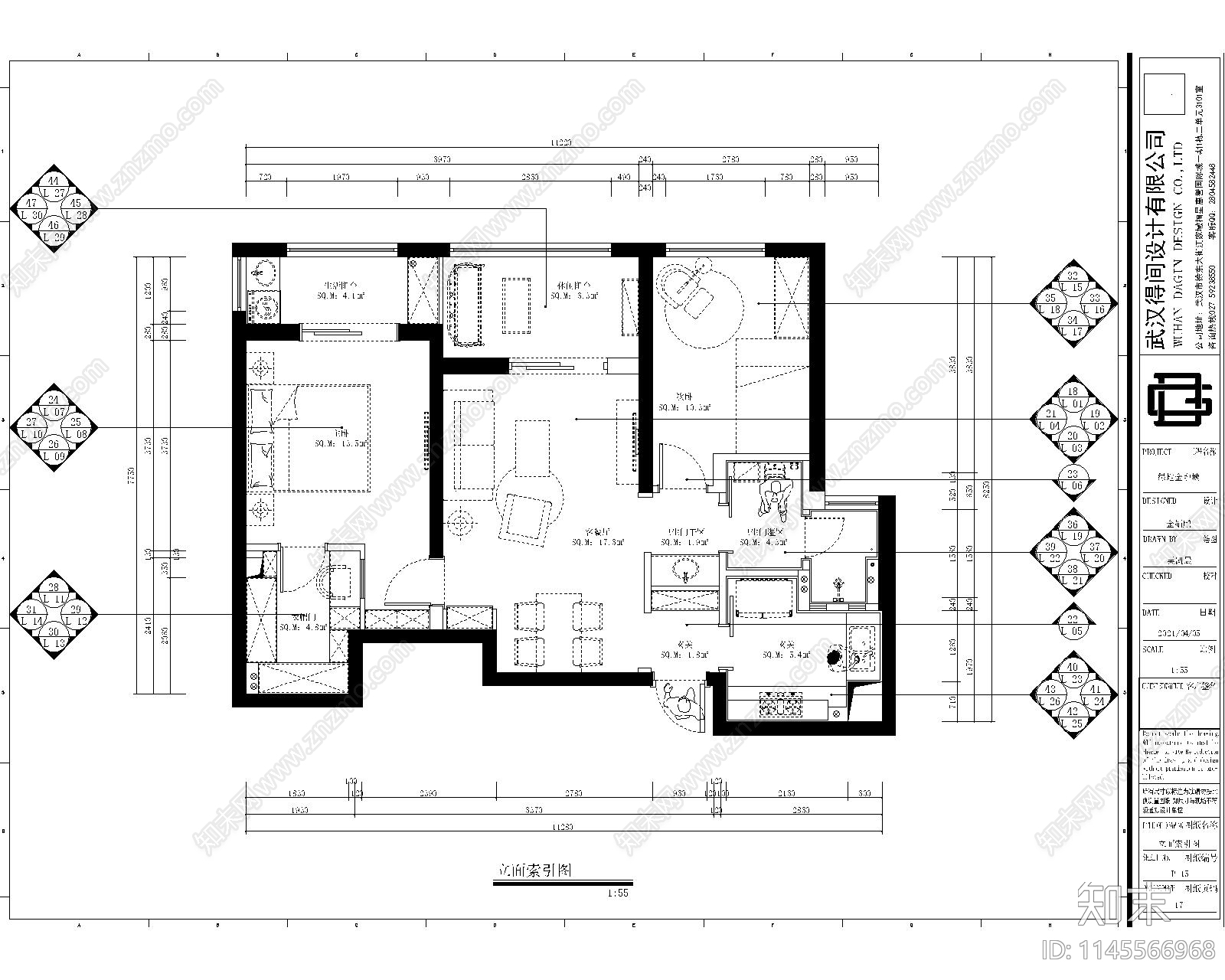 欧式风格家装案例室内cad施工图下载【ID:1145566968】