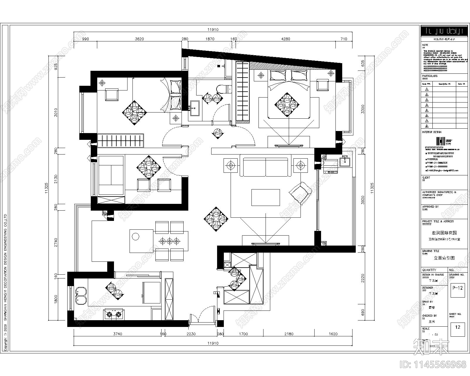 欧式风格家装案例室内cad施工图下载【ID:1145566968】