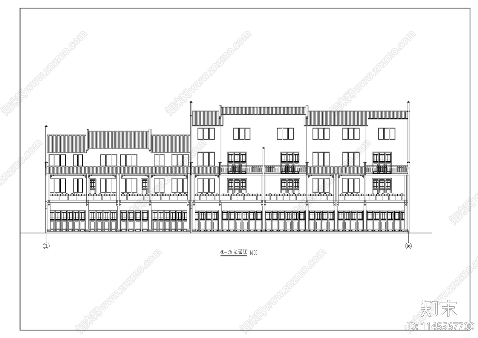 仿古民居建筑详图cad施工图下载【ID:1145567700】