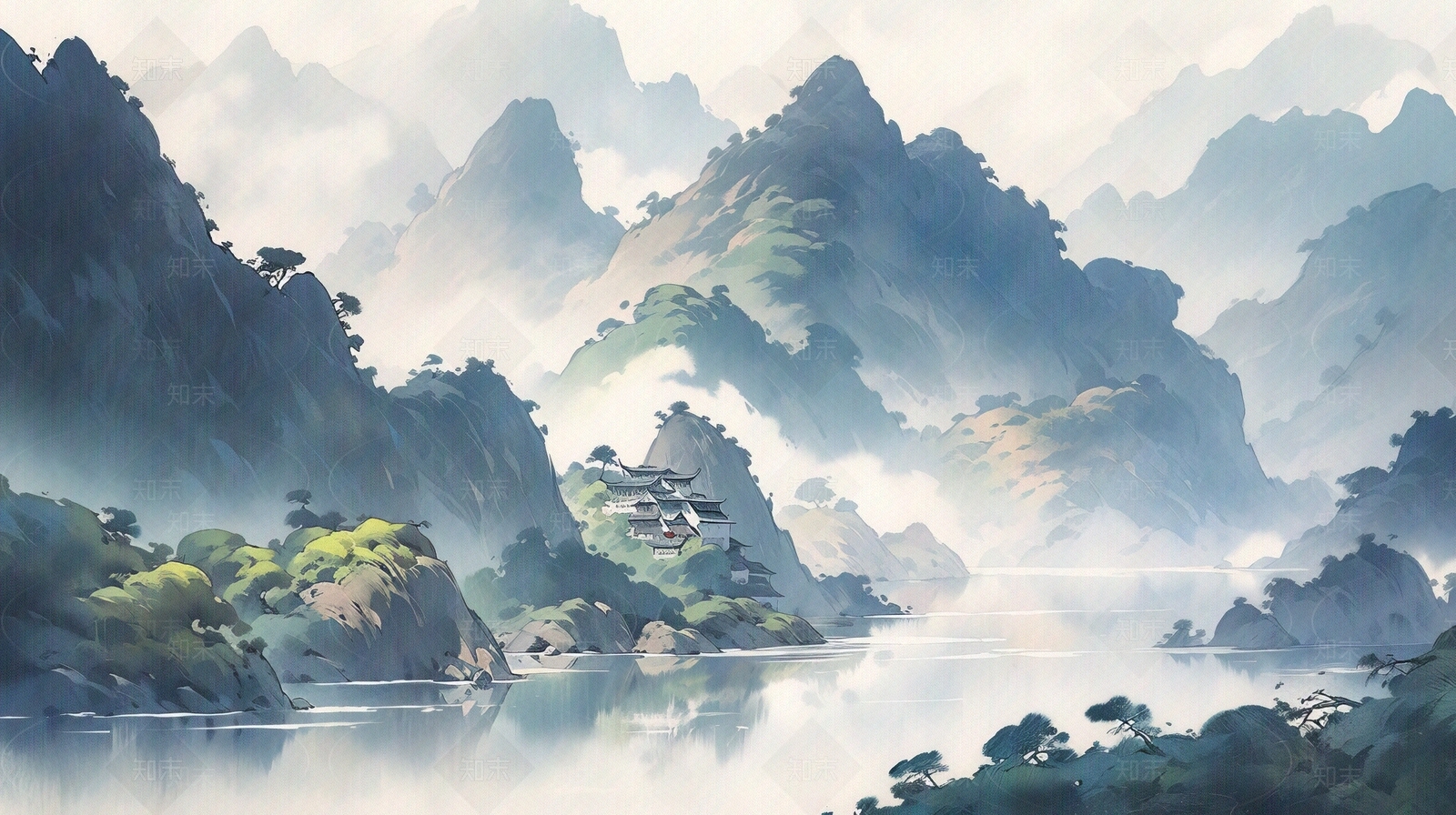 中式山水壁纸贴图下载【ID:1145568121】_【知末网贴图库】
