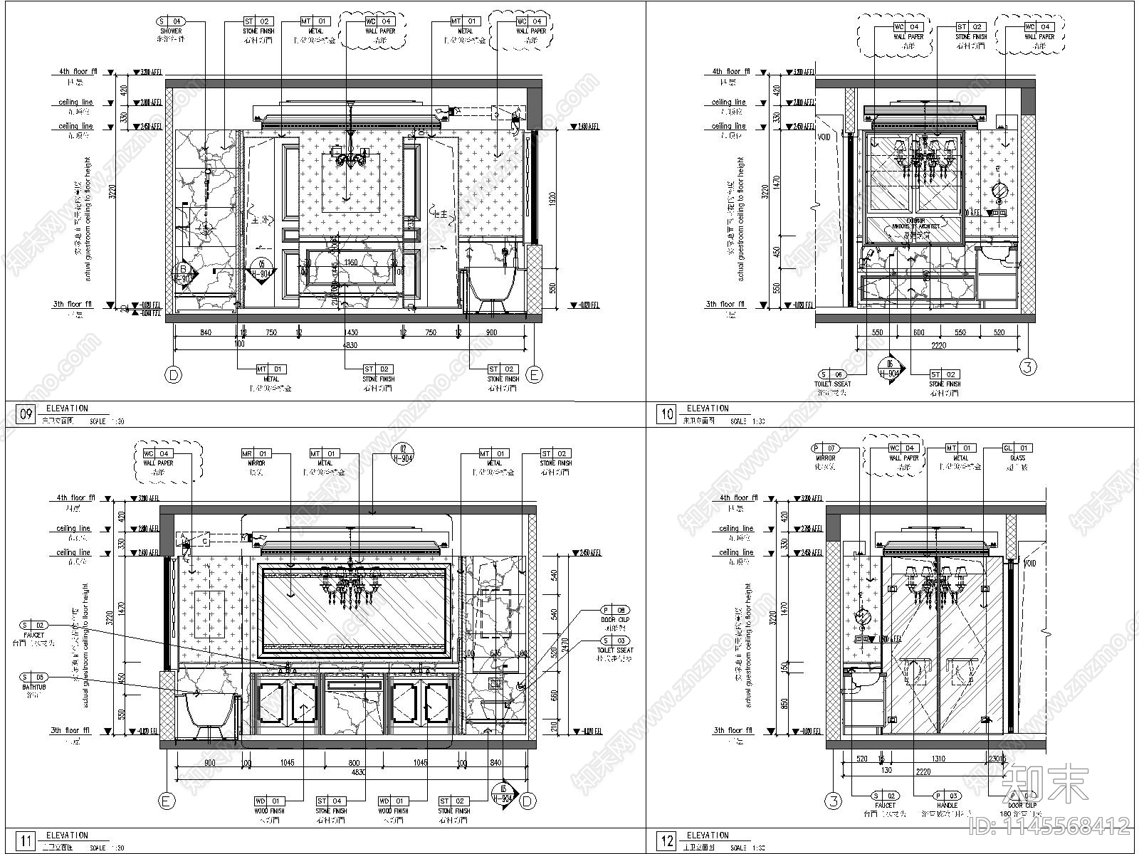 欧式家装豪宅室内cad施工图下载【ID:1145568412】