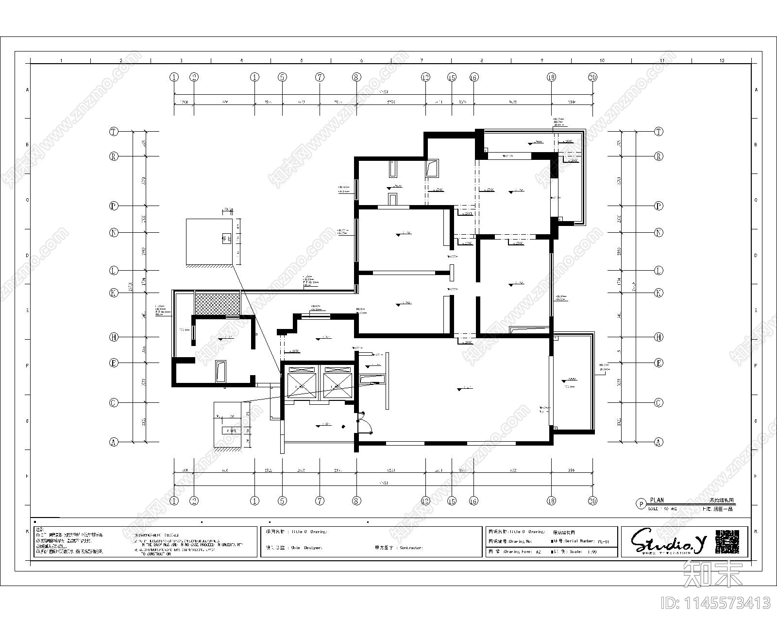 现代家装豪宅室内cad施工图下载【ID:1145573413】