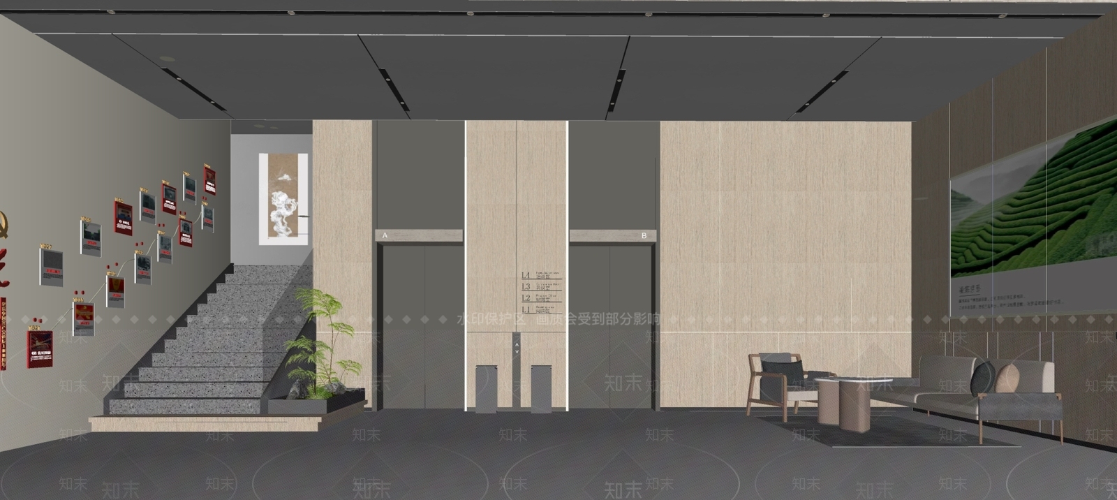 现代电梯厅SU模型下载【ID:1145580515】