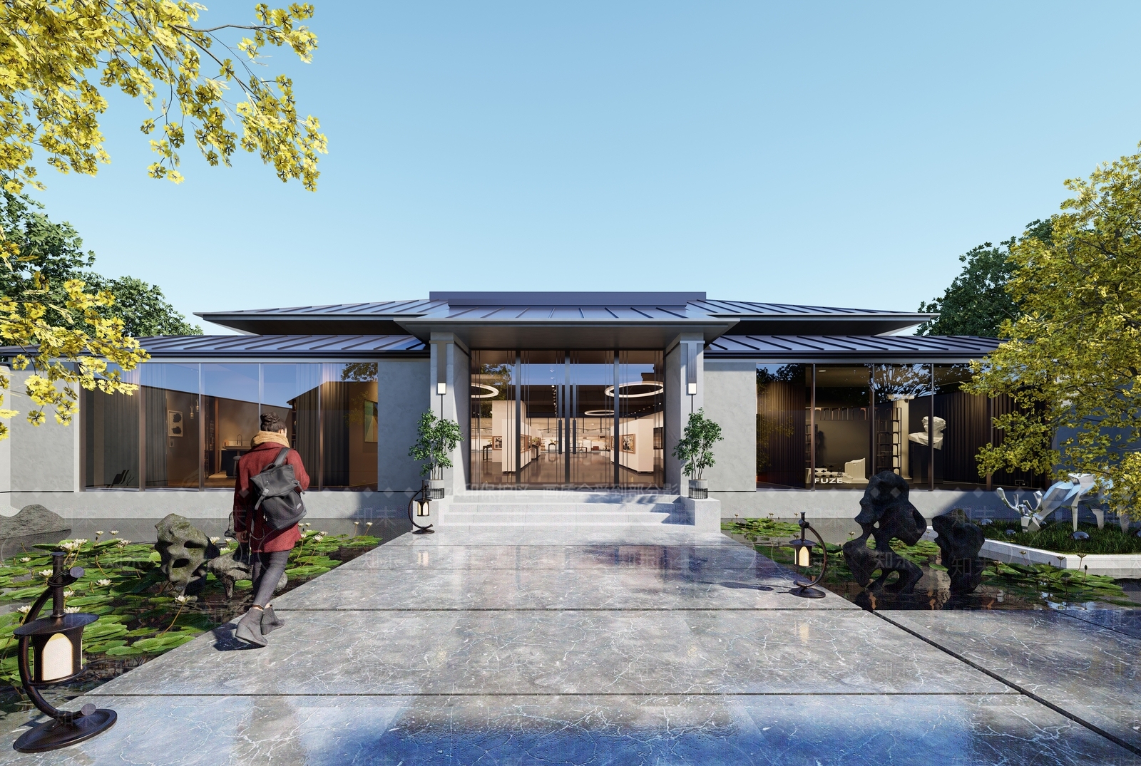 新中式会所建筑SU模型下载【ID:1145589782】