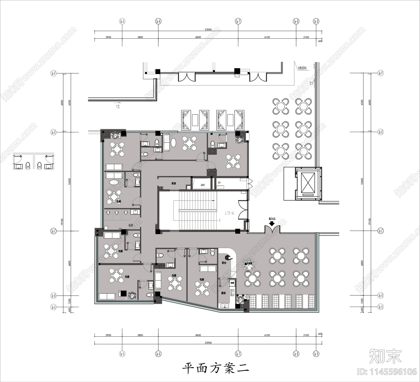 300㎡棋牌室平面cad施工图下载【ID:1145596106】