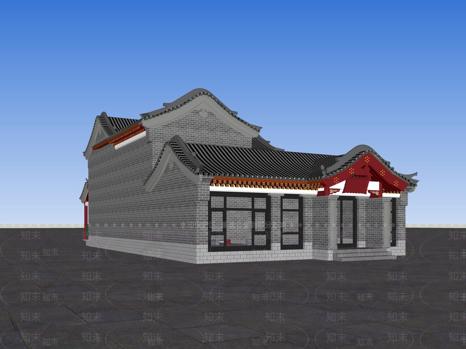 中式仿古商业建筑SU模型下载【ID:1145603368】