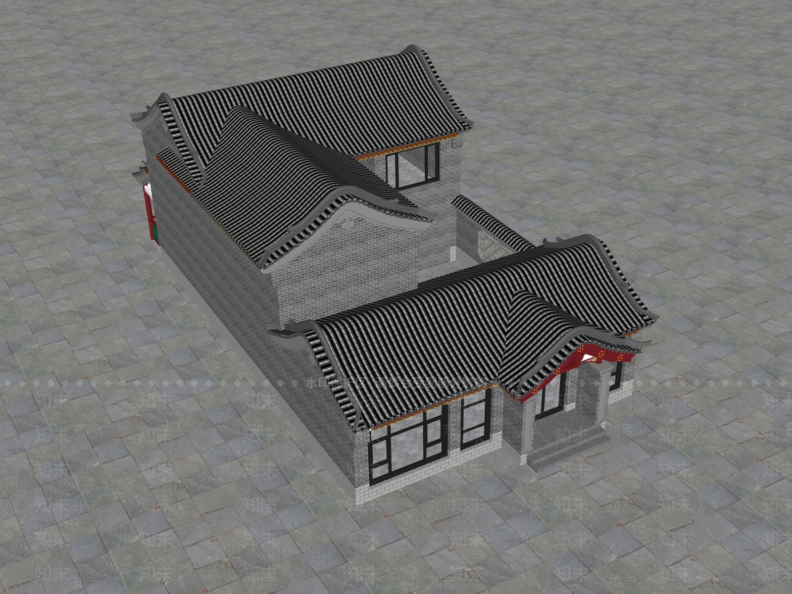 中式仿古商业建筑SU模型下载【ID:1145603368】