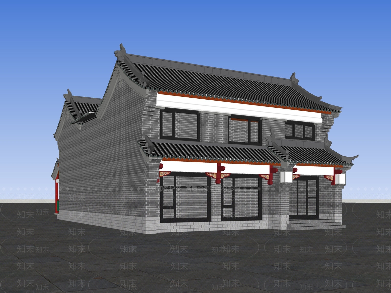 中式仿古商业建筑SU模型下载【ID:1145603650】