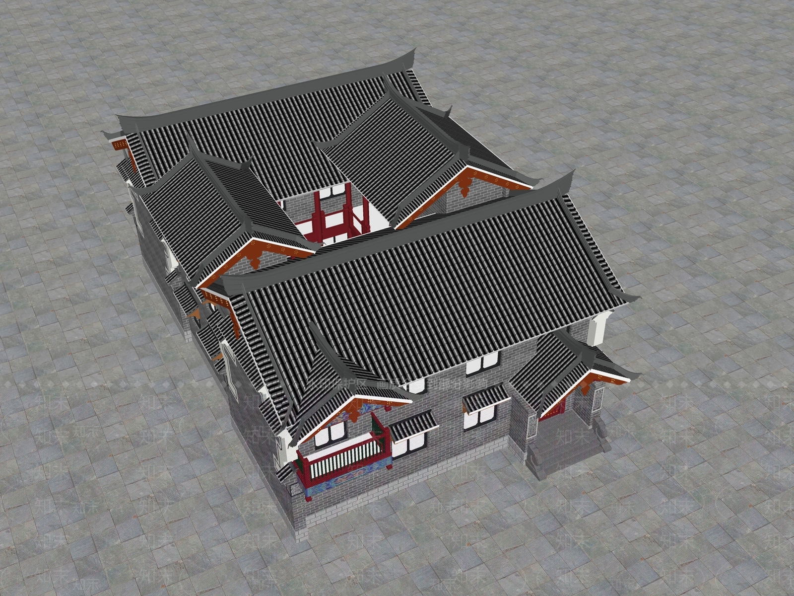 中式仿古商业建筑SU模型下载【ID:1145603940】