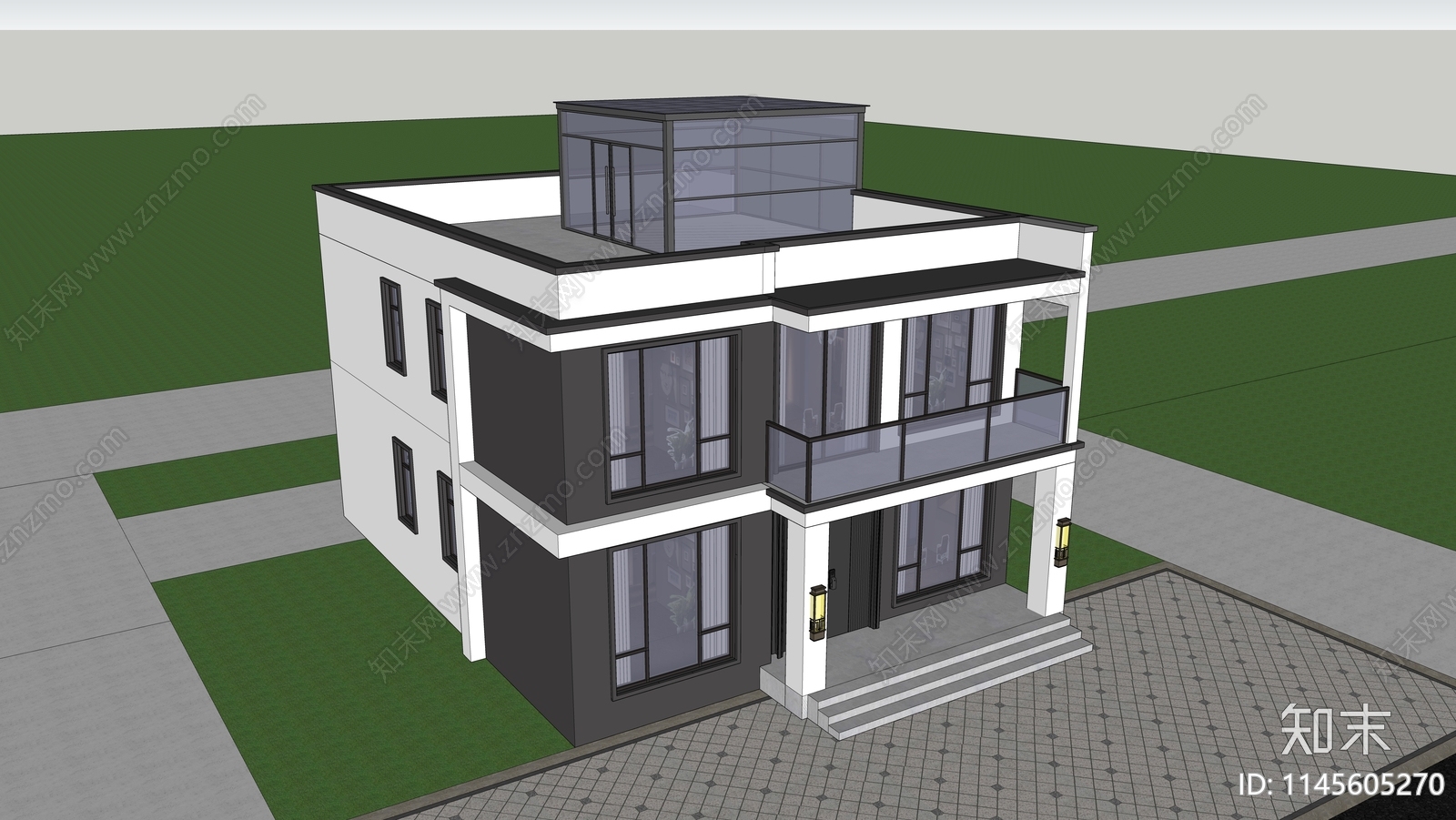 现代简约双层独栋别墅SU模型下载【ID:1145605270】