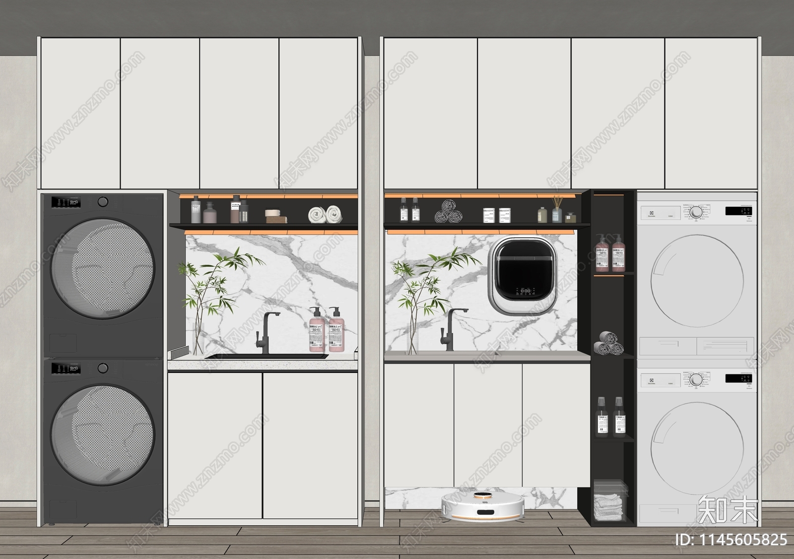现代阳台洗衣机柜SU模型下载【ID:1145605825】
