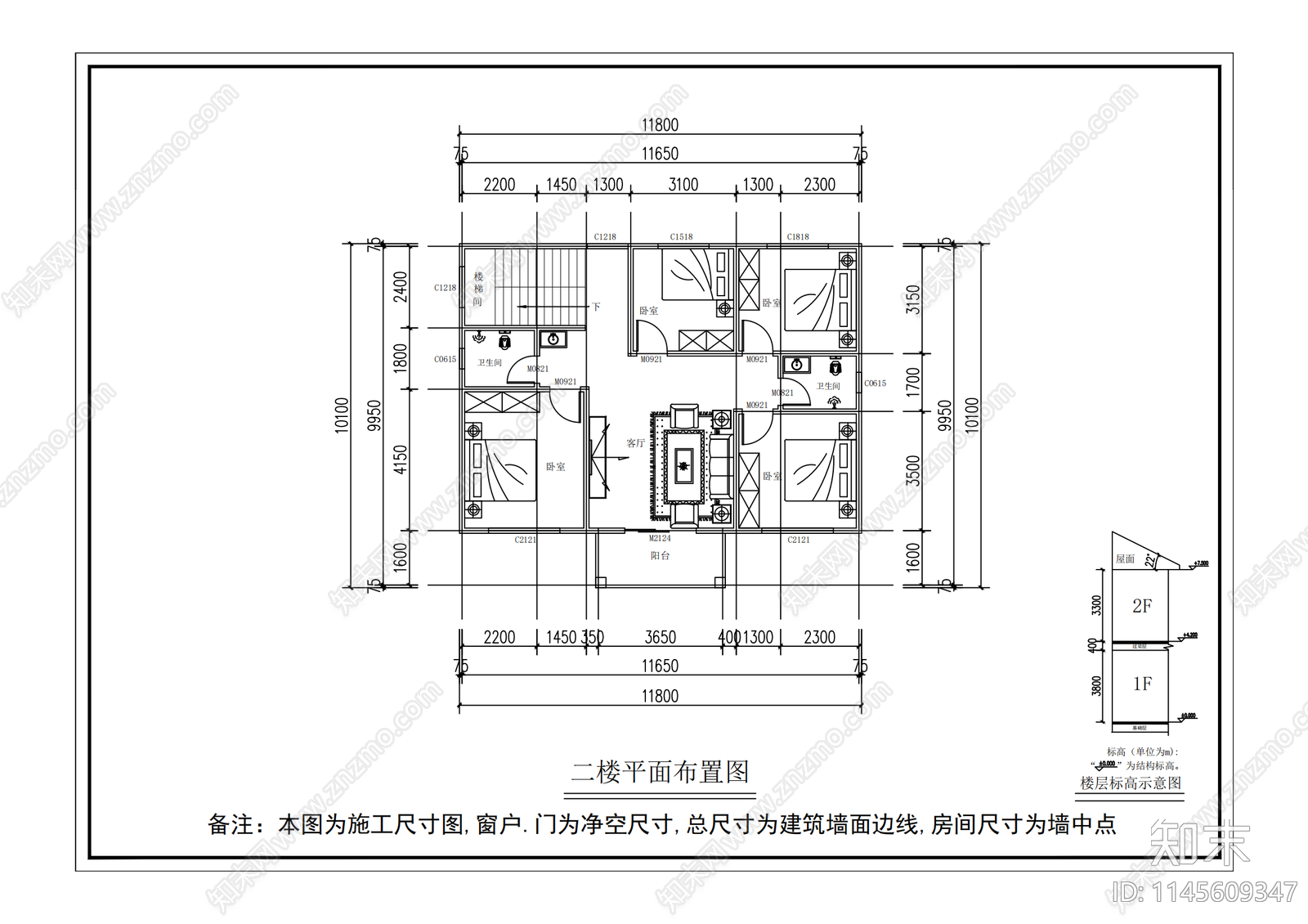 简欧别墅cad施工图下载【ID:1145609347】