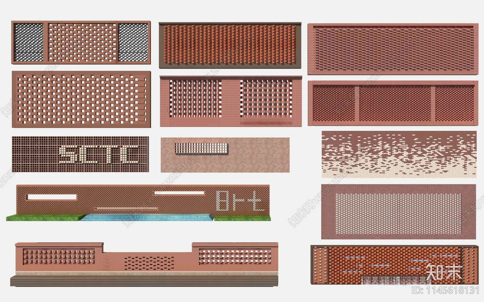 现代红砖景墙3D模型下载【ID:1145618131】