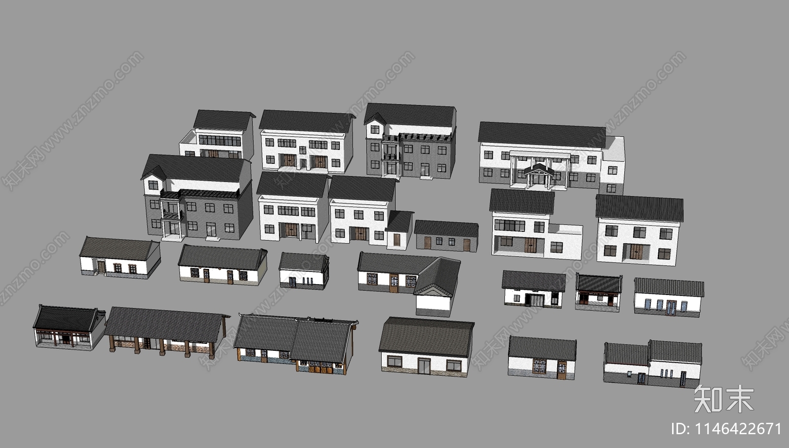 新中式乡村民房SU模型下载【ID:1146422671】