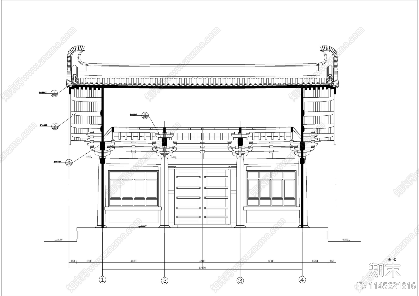 观音殿建筑详图cad施工图下载【ID:1145621816】