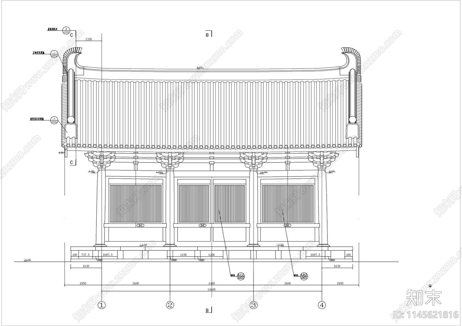 观音殿建筑详图cad施工图下载【ID:1145621816】