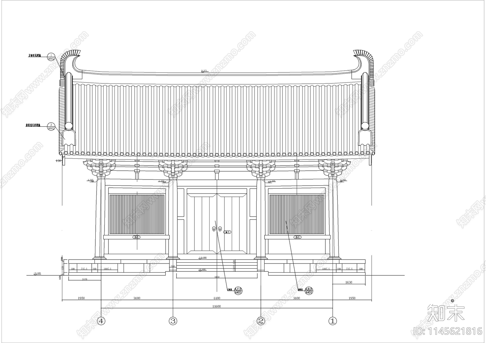 观音殿建筑详图cad施工图下载【ID:1145621816】