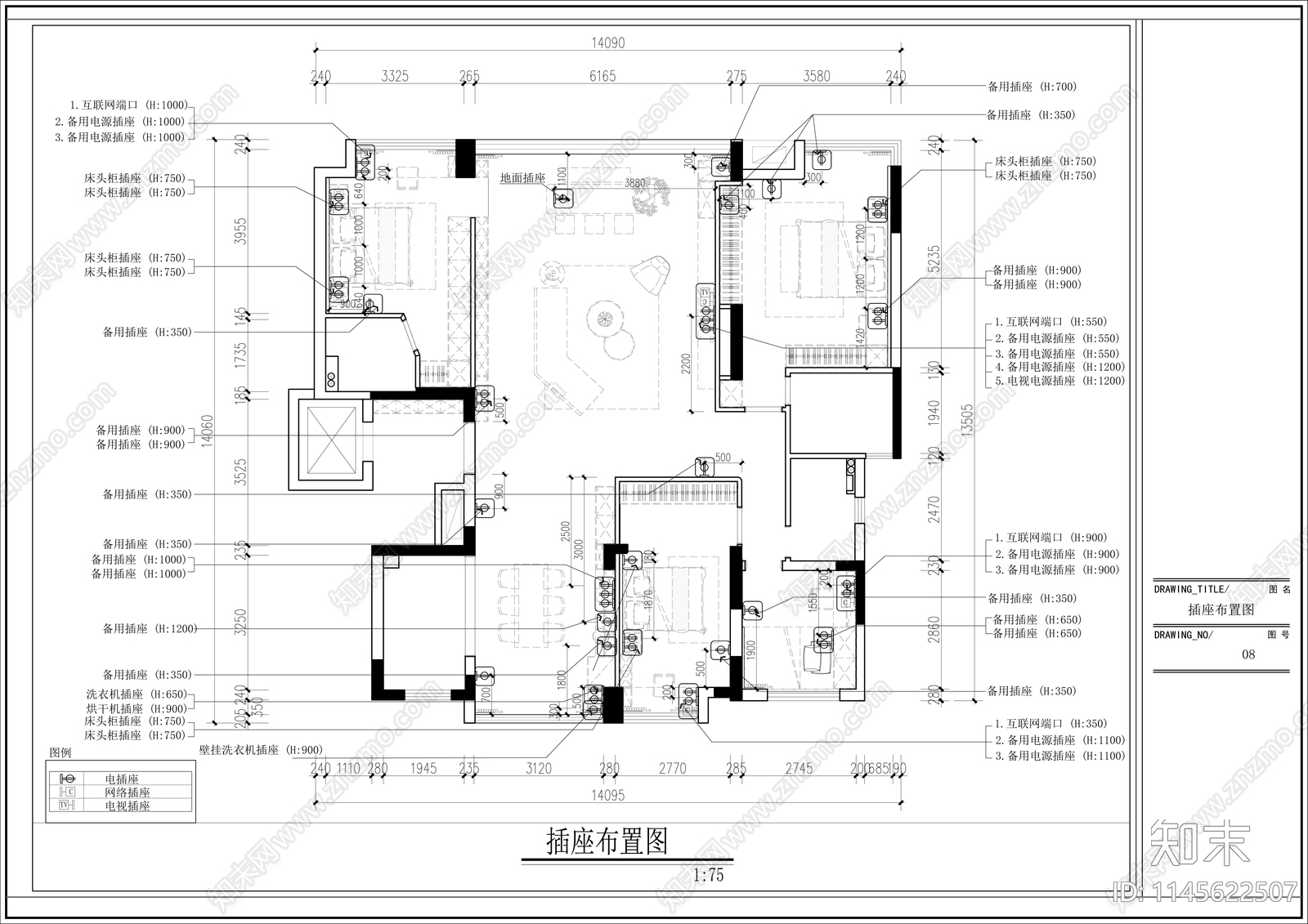 意式极简家装室内cad施工图下载【ID:1145622507】