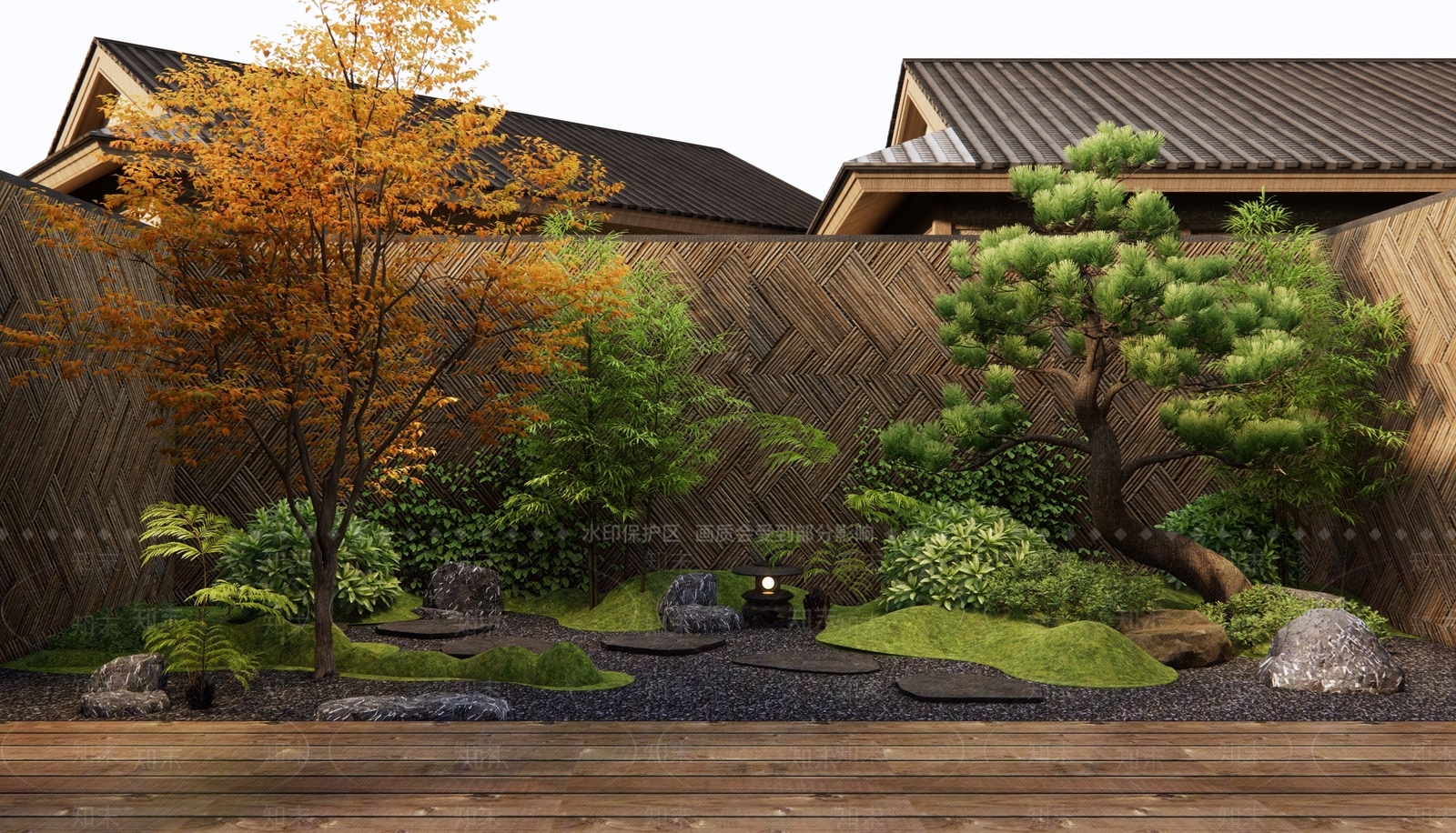 日式禅意庭院景观SU模型下载【ID:1145624012】