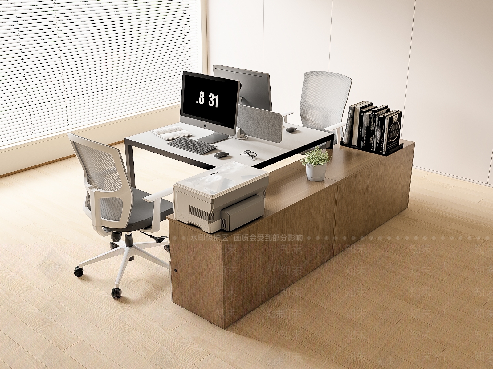 现代办公桌椅组合3D模型下载【ID:1145625974】