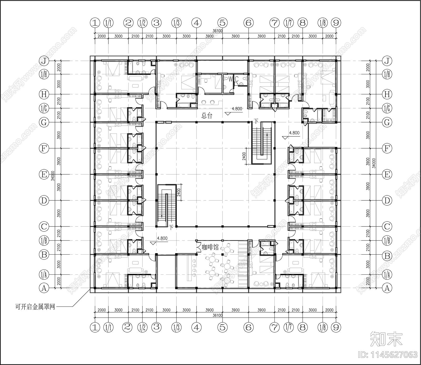 回字形二层商住楼建筑图cad施工图下载【ID:1145627063】