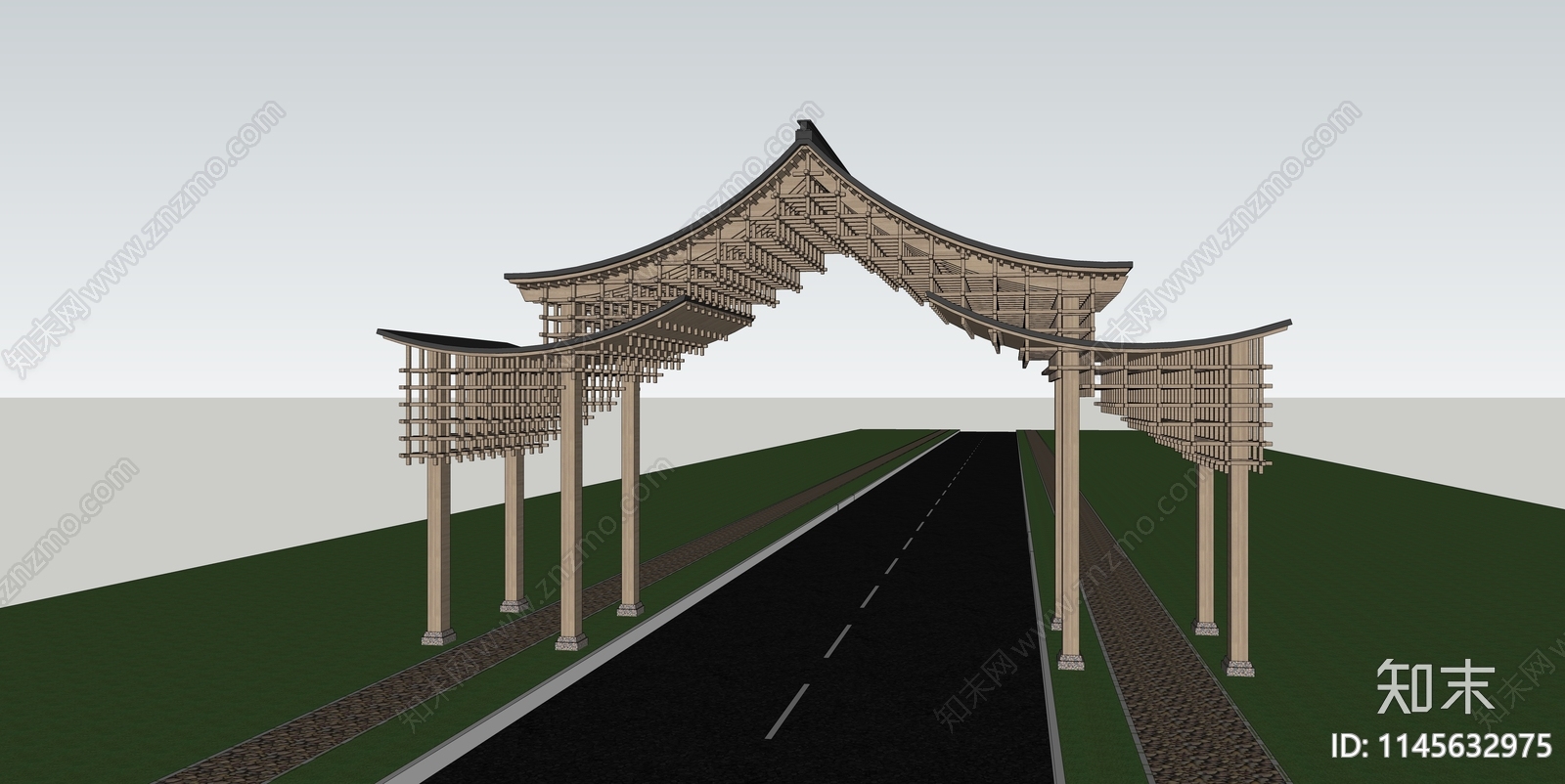 新中式牌坊牌楼SU模型下载【ID:1145632975】