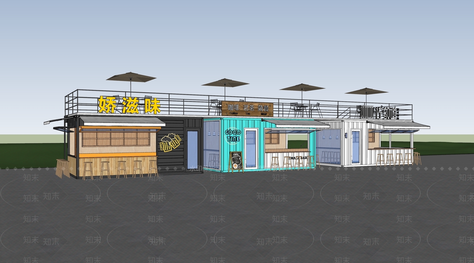现代集装箱小酒吧SU模型下载【ID:1145633860】