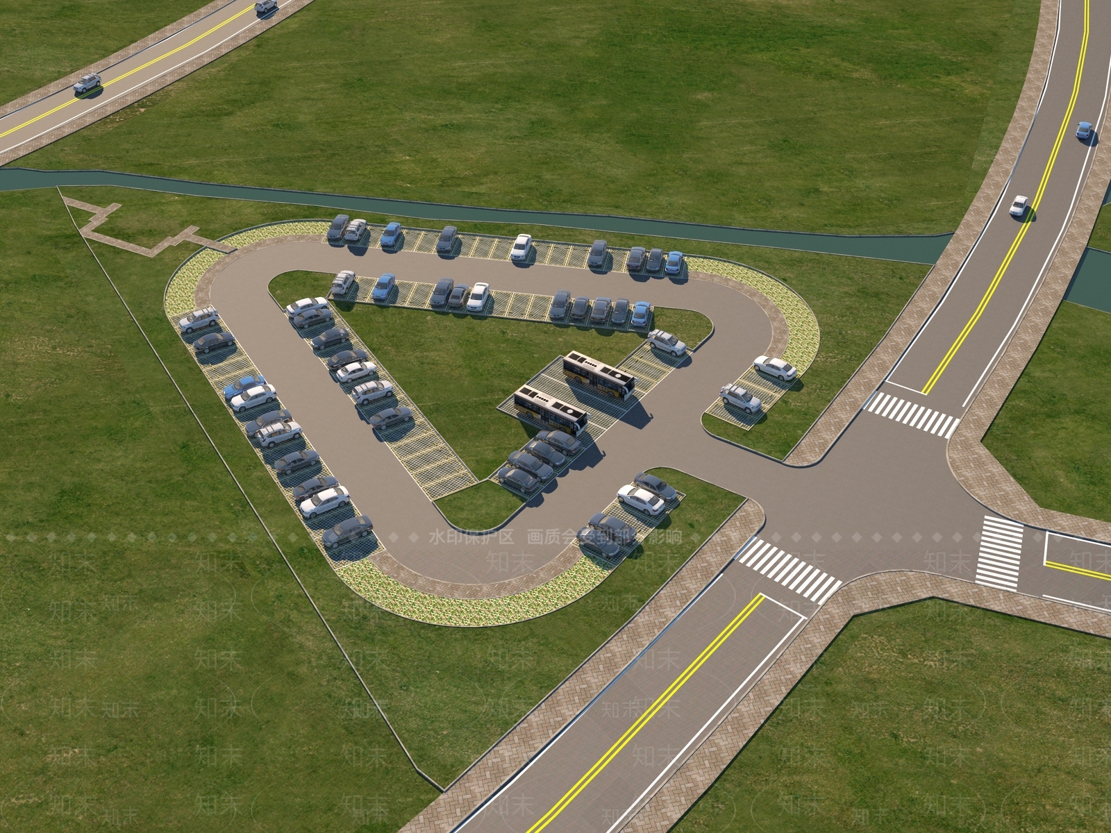 现代户外停车场3D模型下载【ID:1148776533】