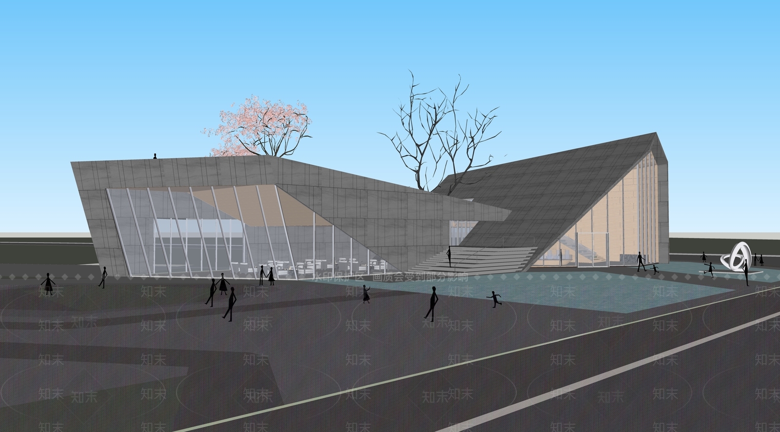 现代展览馆建筑SU模型下载【ID:1145638223】