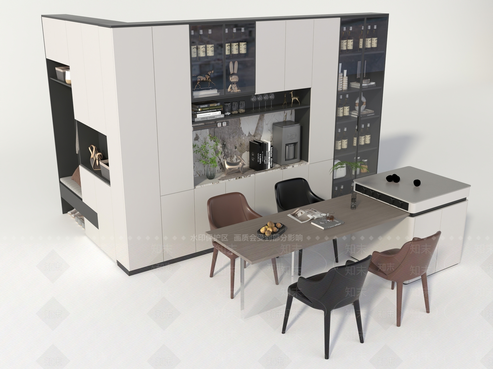 现代餐桌椅组合3D模型下载【ID:1145642055】_知末3d模型网