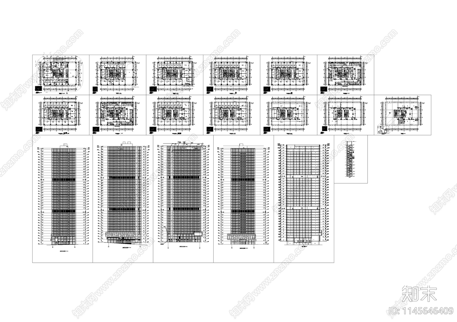 超高层综合楼建筑cad施工图下载【ID:1145646409】