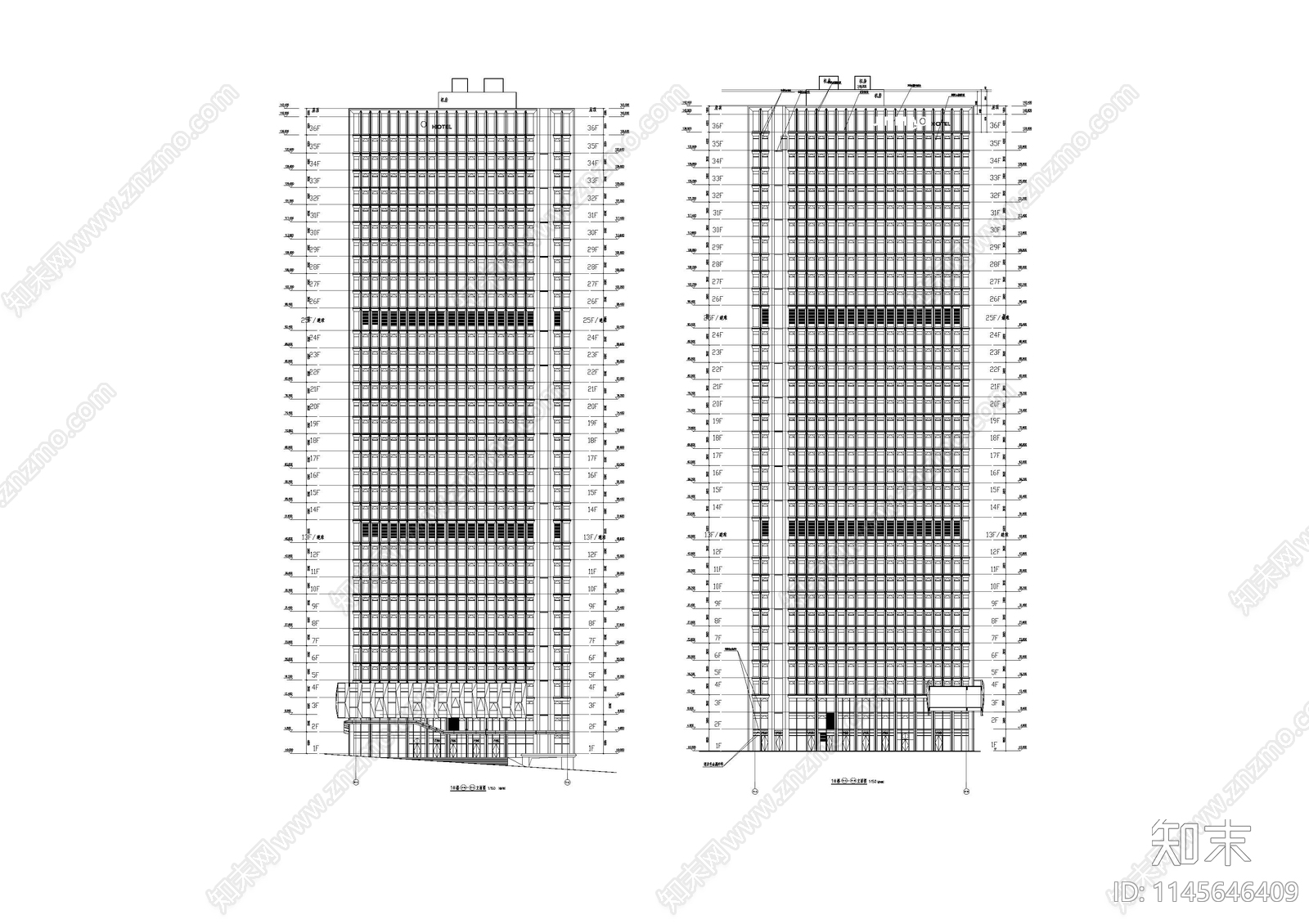 超高层综合楼建筑cad施工图下载【ID:1145646409】