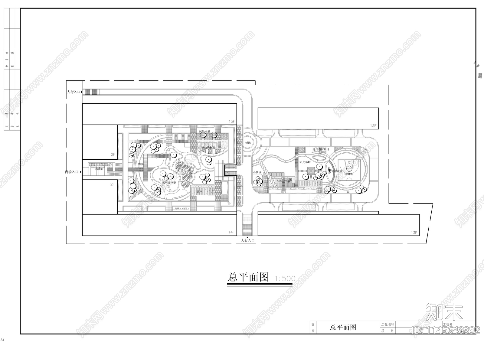 大型屋顶花园平面图cad施工图下载【ID:1145648392】