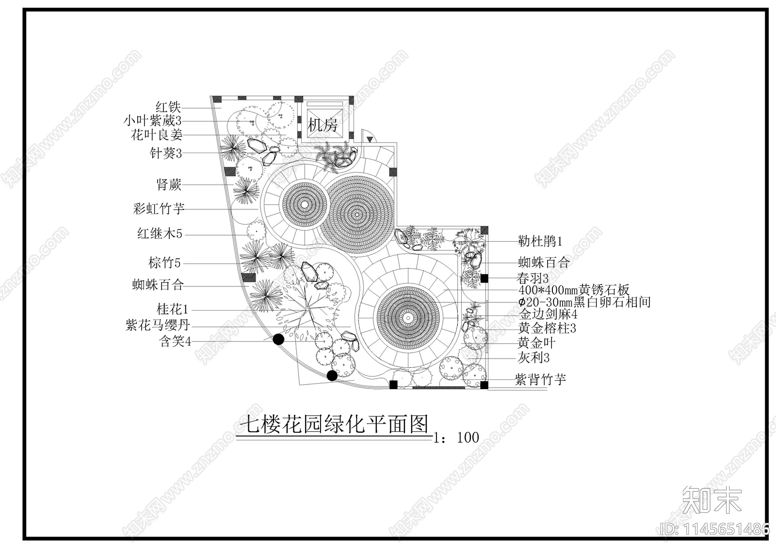 某酒店七楼花园平面图cad施工图下载【ID:1145651486】