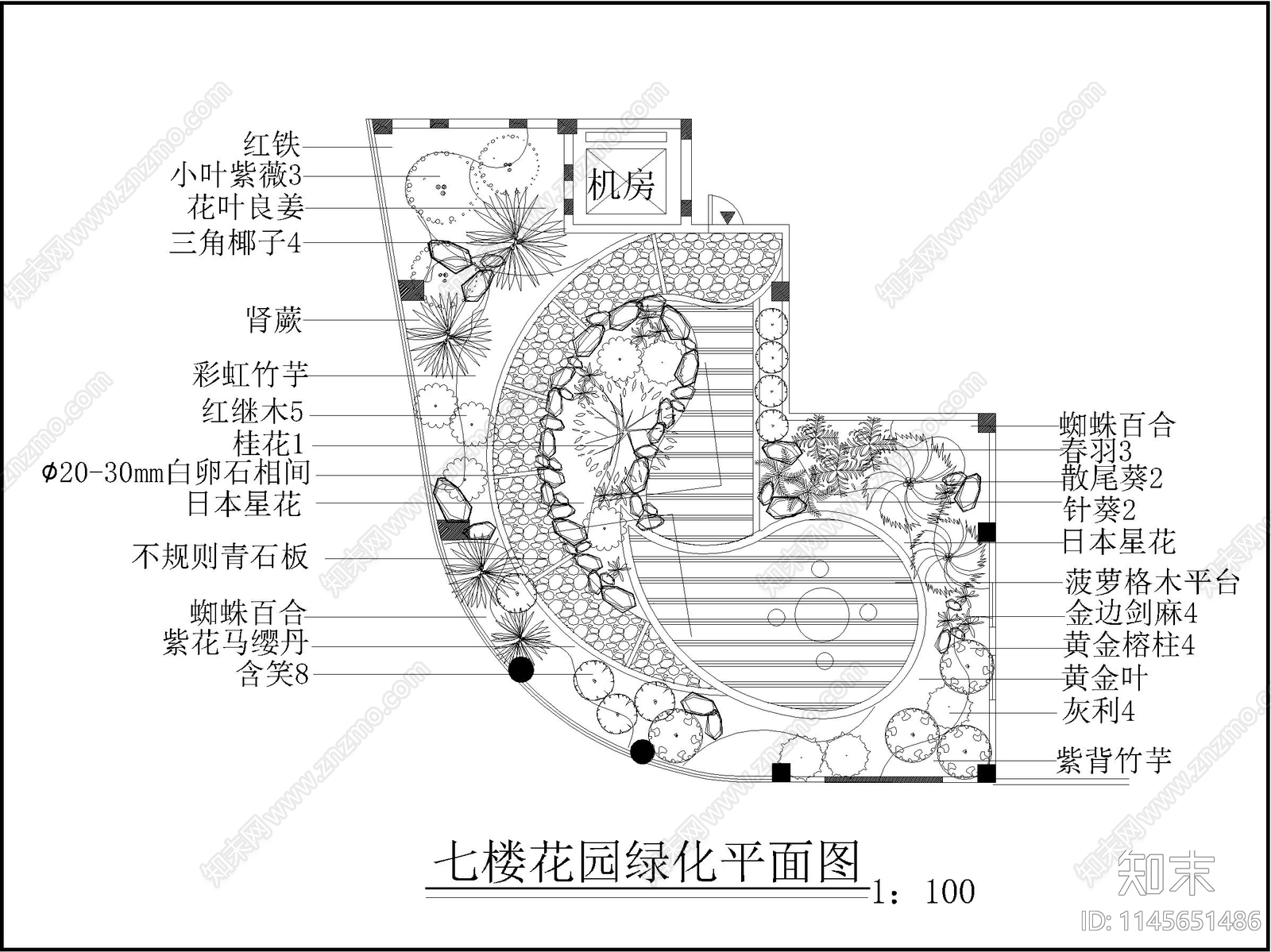 某酒店七楼花园平面图cad施工图下载【ID:1145651486】