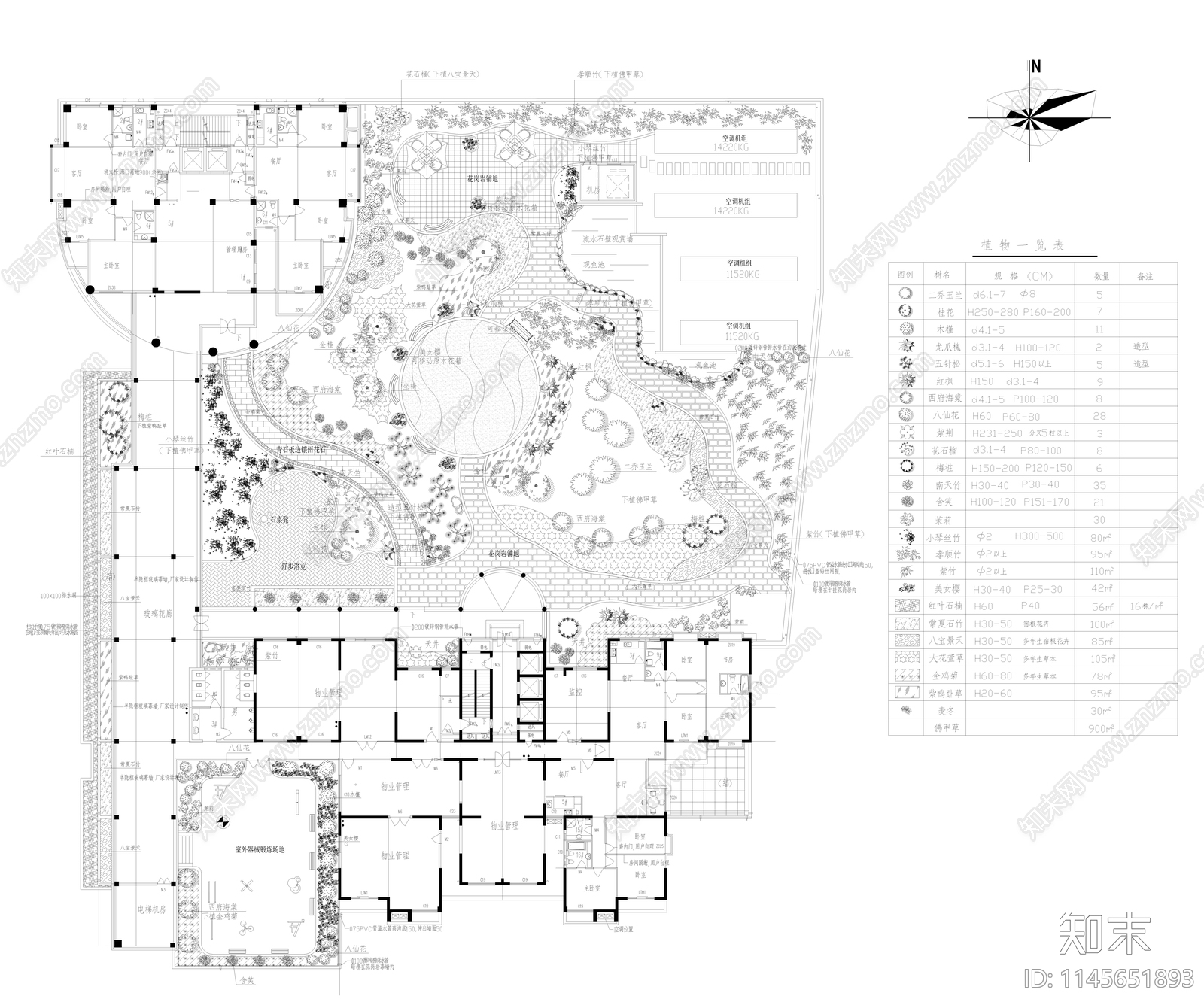 某商住楼屋顶花园平面图cad施工图下载【ID:1145651893】