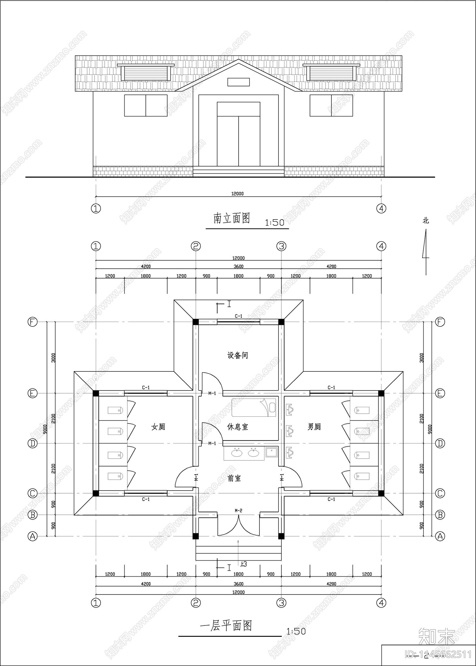 公共厕所图纸cad施工图下载【ID:1145662511】