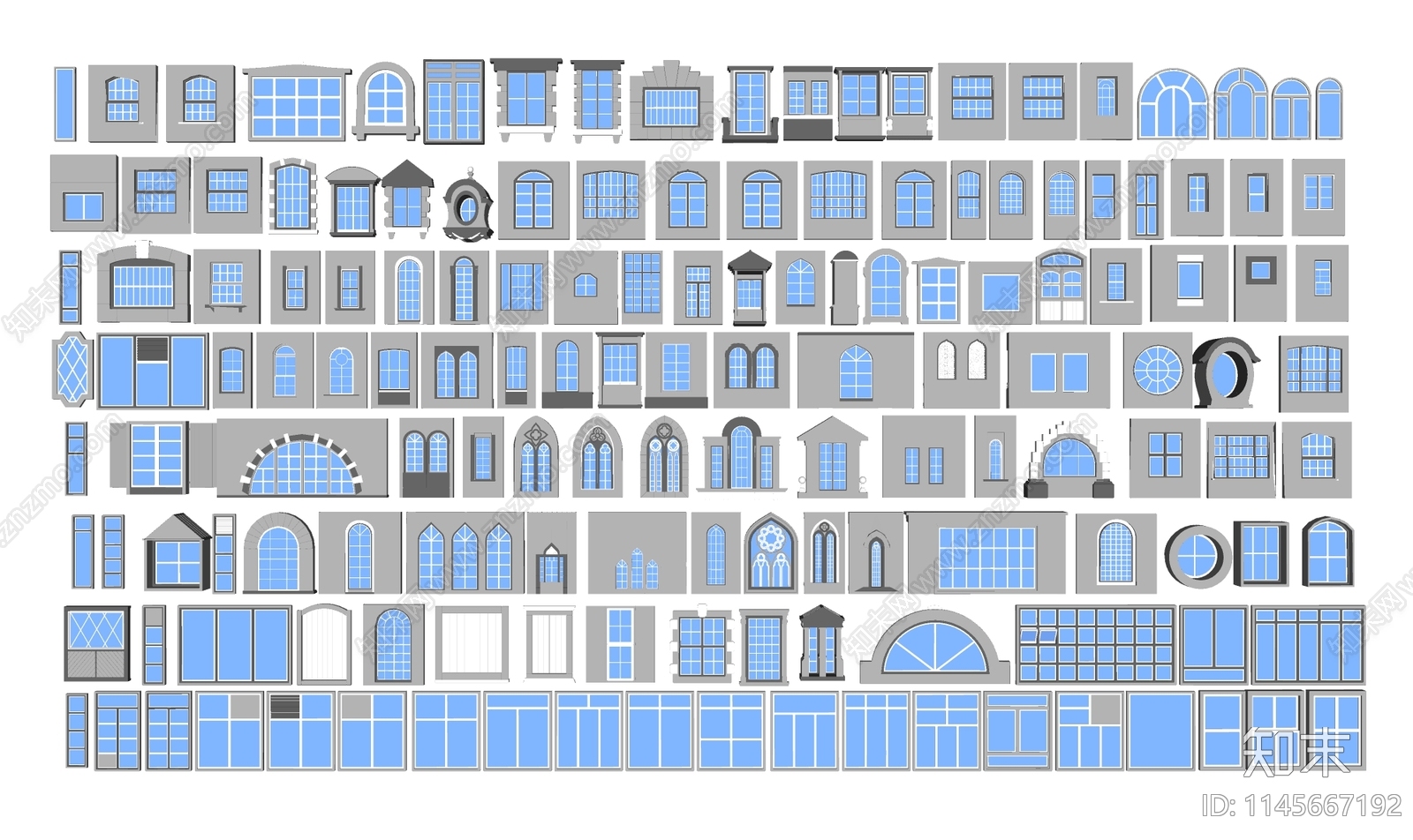 欧式窗户组合SU模型下载【ID:1145667192】