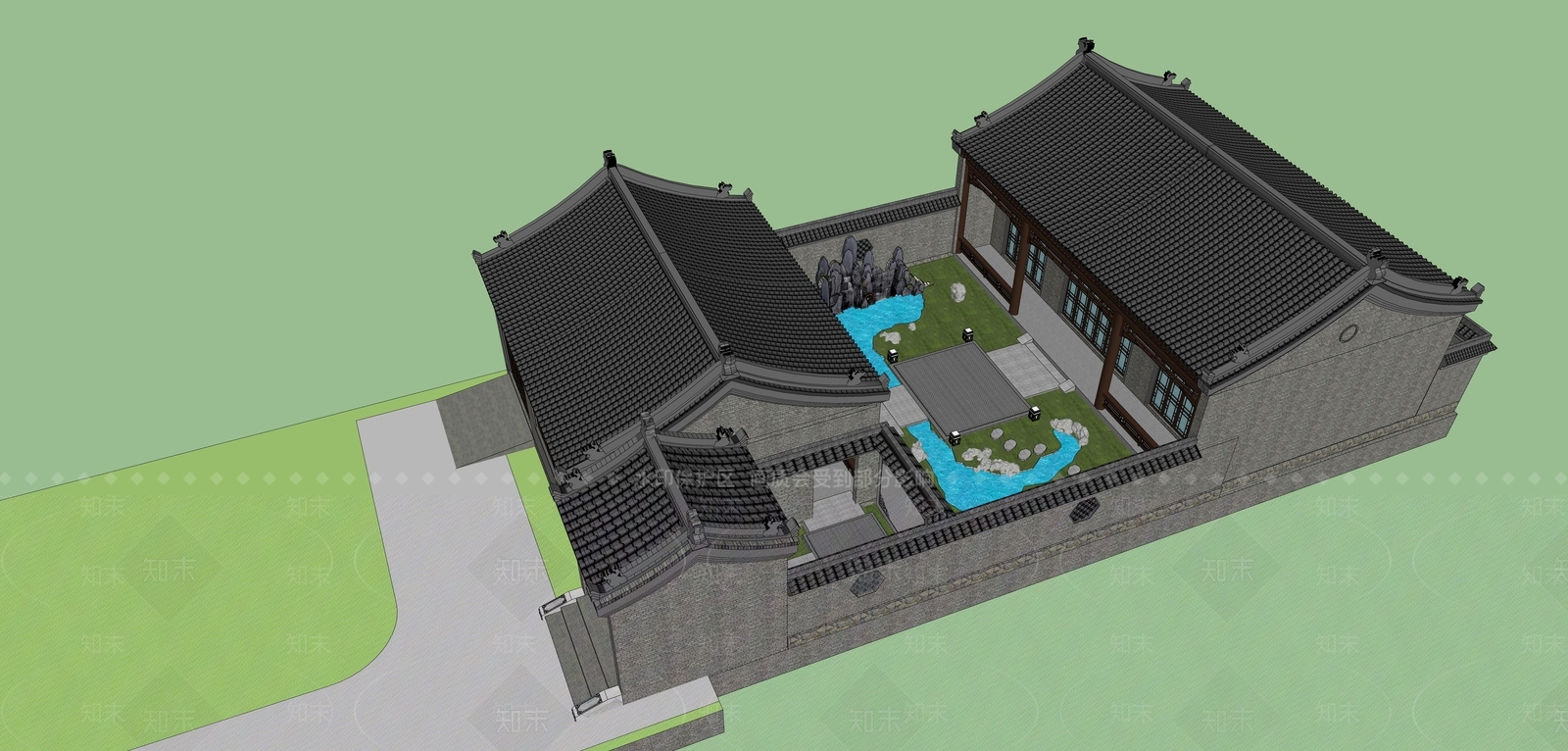 新中式特色合院SU模型下载【ID:1145669742】