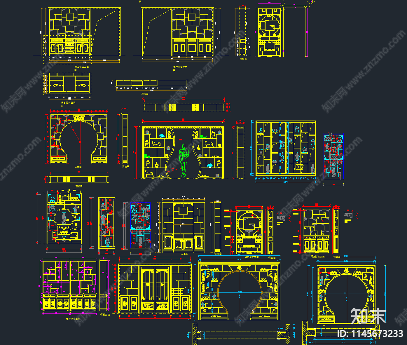 中式月洞门博古架CAD图库cad施工图下载【ID:1145673233】