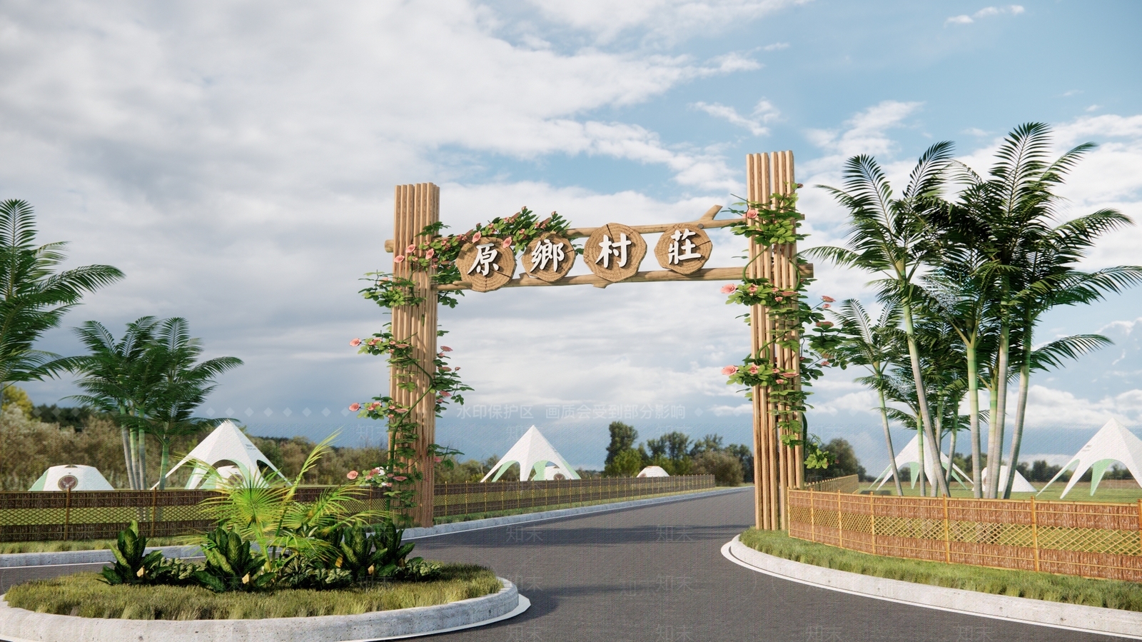 现代乡村入口大门SU模型下载【ID:1145673455】