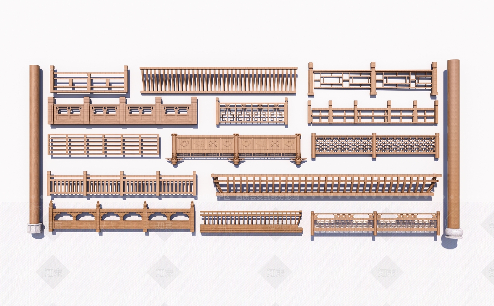 新中式木栏杆SU模型下载【ID:1145673878】