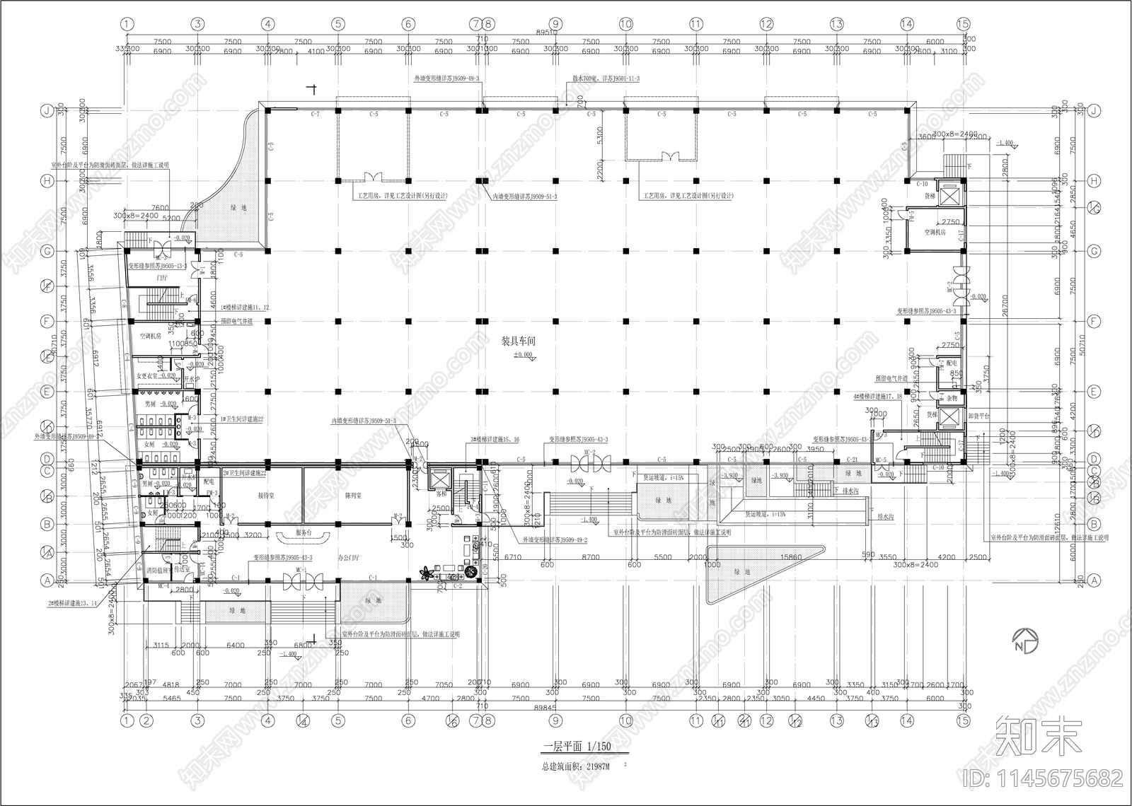 装具车间厂房建筑cad施工图下载【ID:1145675682】