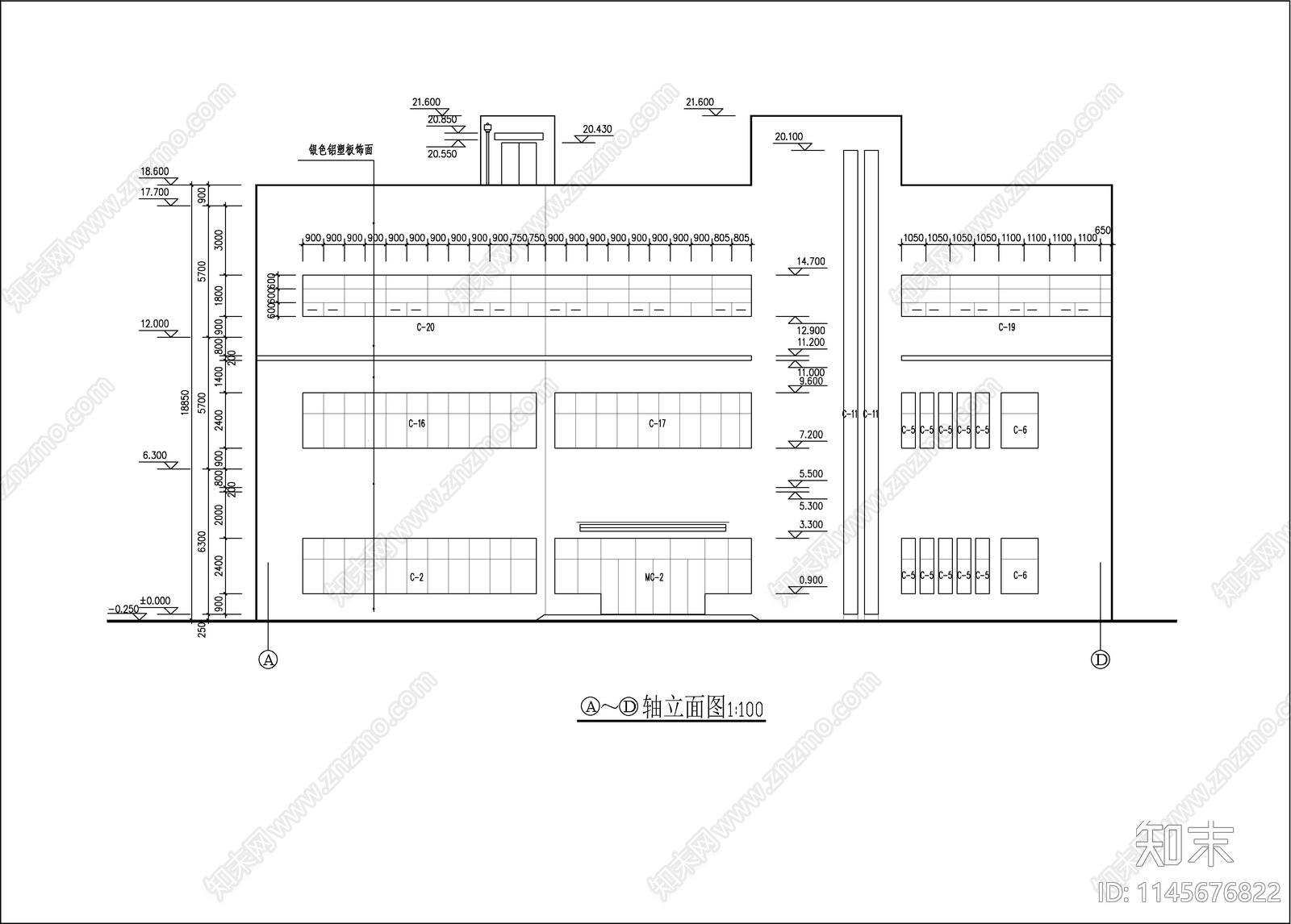 3层装配车间建筑cad施工图下载【ID:1145676822】