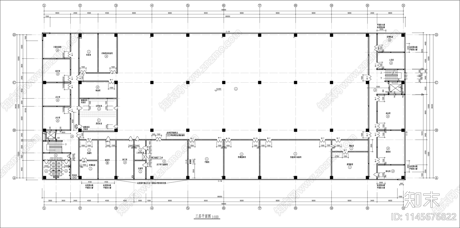 3层装配车间建筑cad施工图下载【ID:1145676822】