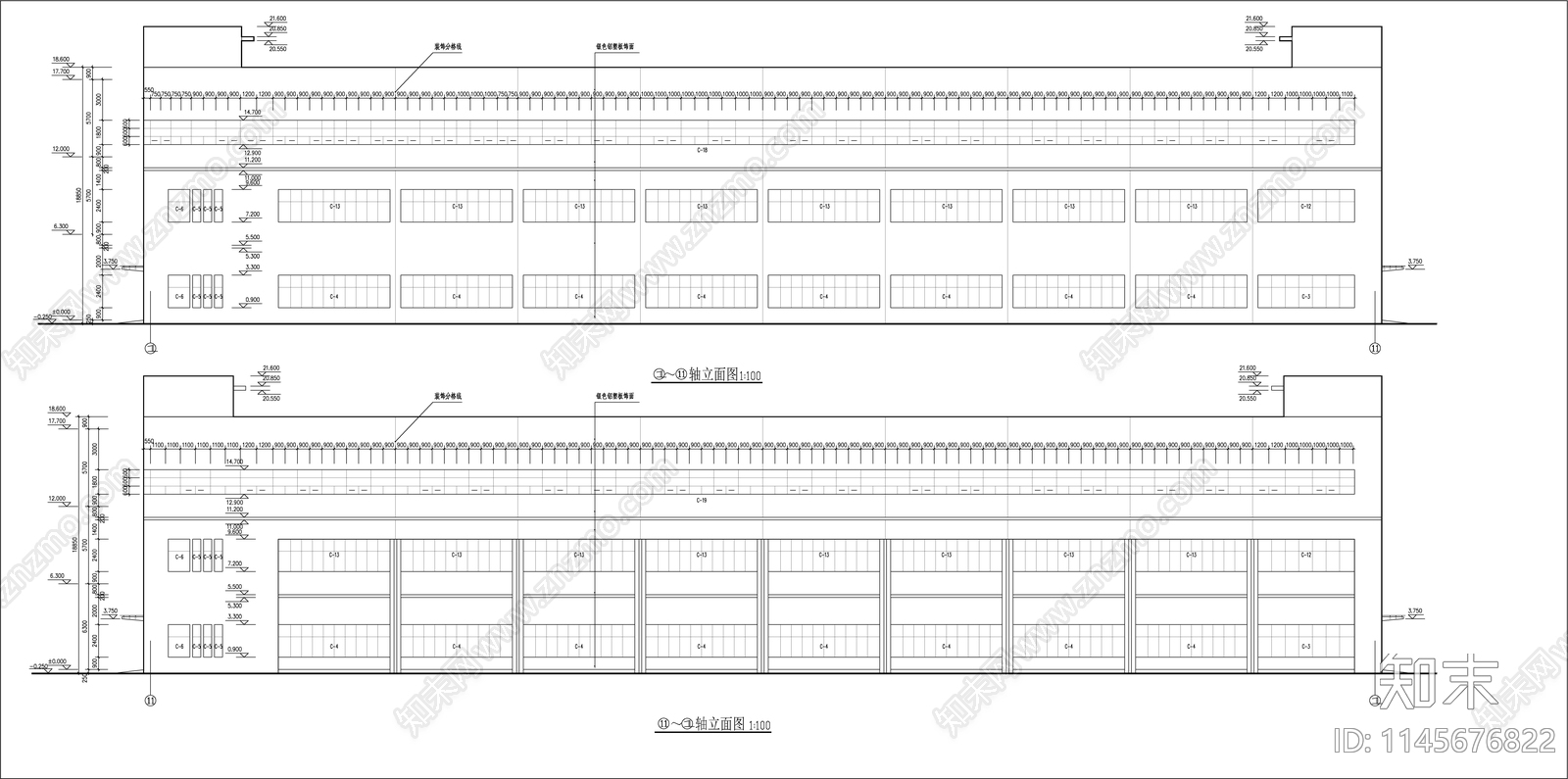 3层装配车间建筑cad施工图下载【ID:1145676822】
